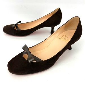 Christian Louboutin Brown Suede Low Heel Bow Pump